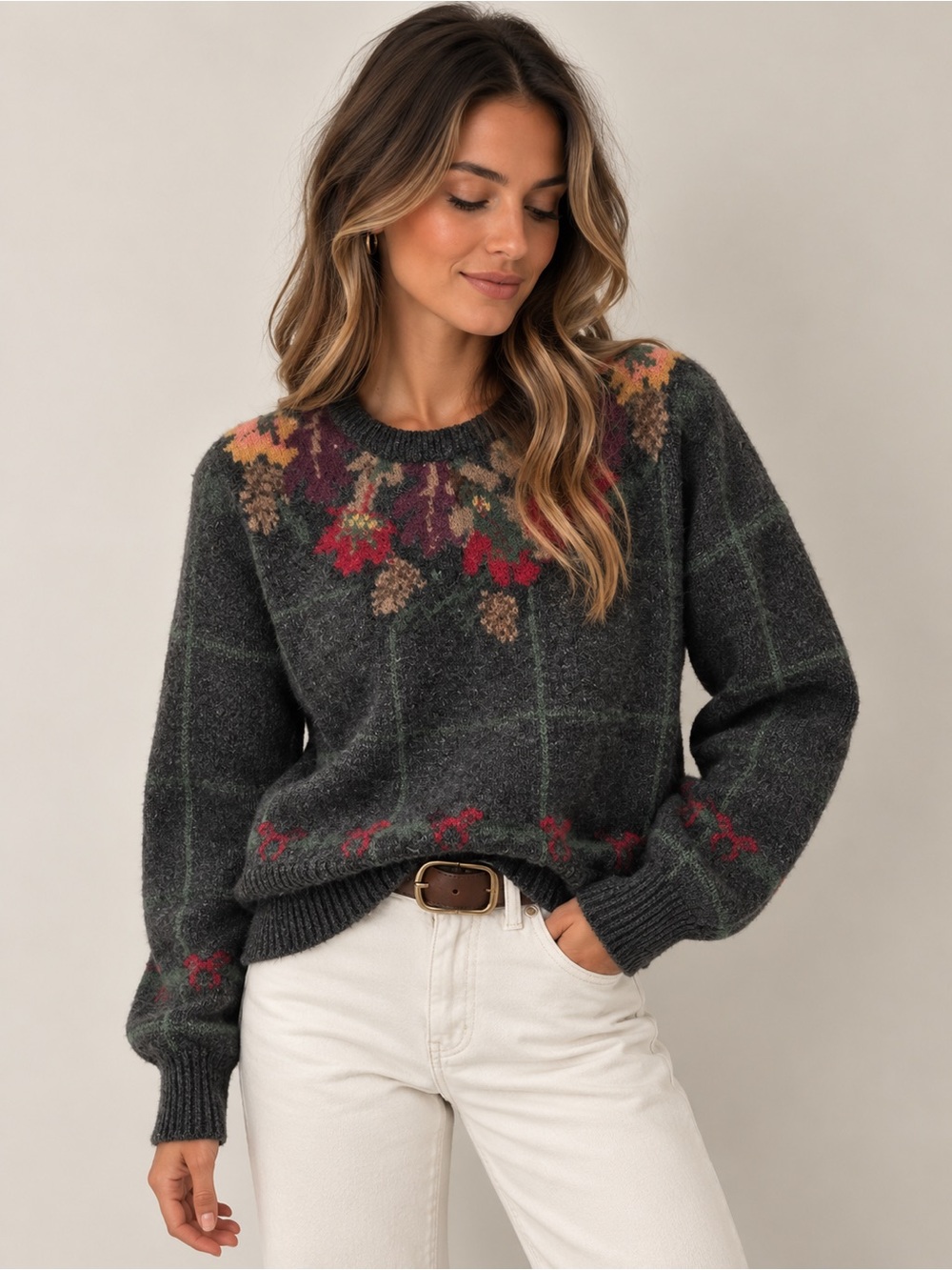 Woolrich | Vintage Leaves Pinecones Wool Sweater